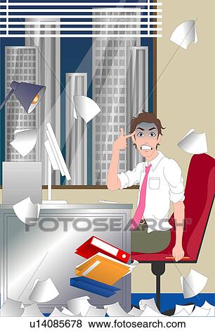 Man stressed with workload. View Large Illustration Stock Illustration - Man stressed with workload.. Fotosearch