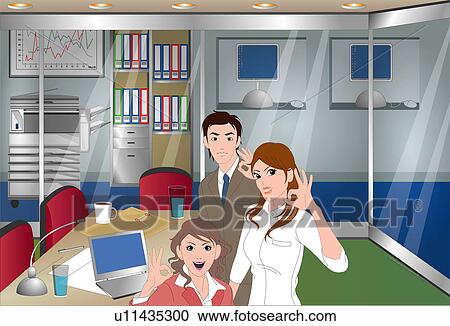 People working in an office. View Large Illustration Clipart - People working in an office.. Fotosearch
