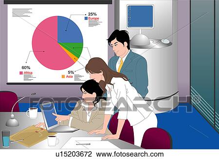 Drawing - People working in an office.. Fotosearch