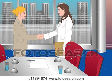 Stock Illustration - Two women shaking hands.. Fotosearch