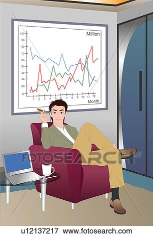 View of a man sitting in an office. View Large Illustration Stock Illustration - View of a man sitting in an office.. Fotosearch