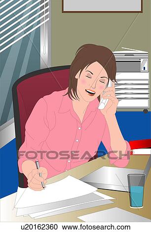 View of a woman talking on the phone. View Large Illustration Clipart - View of a woman talking on the phone.. Fotosearch