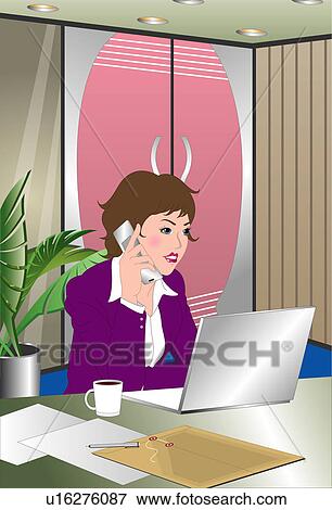 Woman talking on a phone. View Large Illustration Stock Illustration - Woman talking on a phone.. Fotosearch