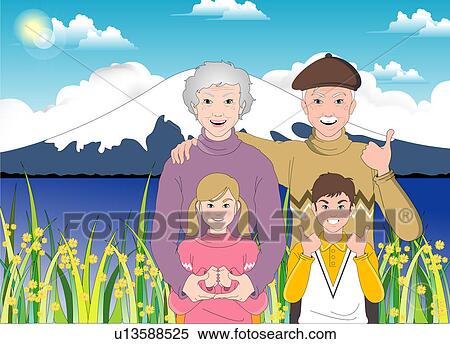 Stock Illustration - Children with their grandparents.. Fotosearch