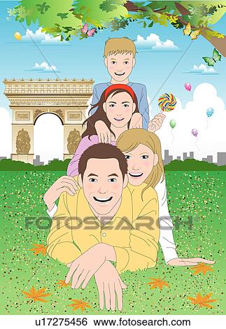 Family enjoying in a garden. View Large Illustration Stock Illustration - Family enjoying in a garden.. Fotosearch