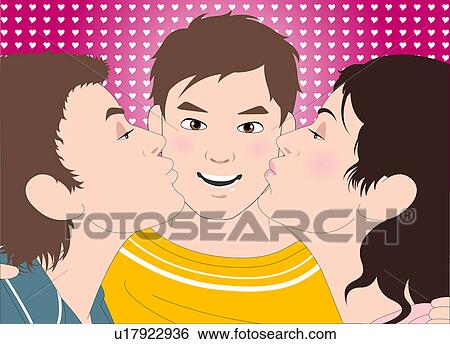Stock Illustration - Father and mother kissing son.. Fotosearch