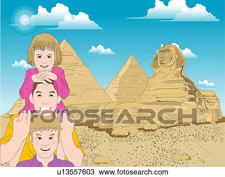 Drawing - Father with children enjoying.. Fotosearch