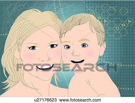 Mother holding her baby. View Large Illustration Drawing - Mother holding her baby.. Fotosearch