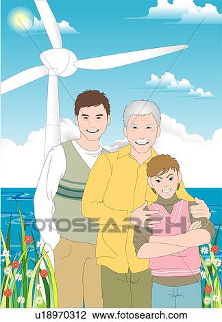 People standing near a windmill. View Large Illustration Drawing - People standing near a windmill.. Fotosearch