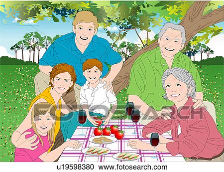 Clipart - Portrait of a family having party together.. Fotosearch