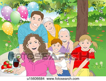 Stock Illustration - Portrait of a family having party together.. Fotosearch