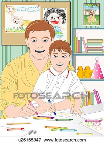 Portrait of a father and a son. View Large Illustration Stock Illustration - Portrait of a father and a son.. Fotosearch