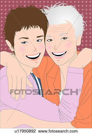 Portrait of a mother and a daughter. Drawing | u17950892 | Fotosearch