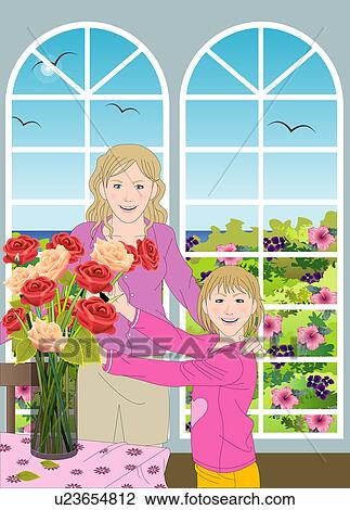 Drawing - Portrait of a mother and a daughter.. Fotosearch
