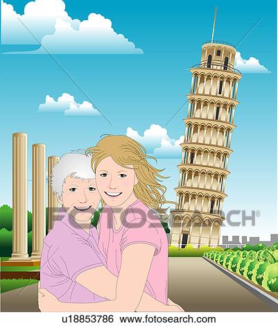 Stock Illustration - Portrait of a mother and a daughter.. Fotosearch