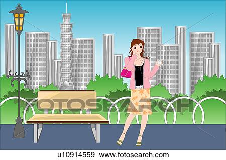 Stock Illustration - View of a woman standing.. Fotosearch