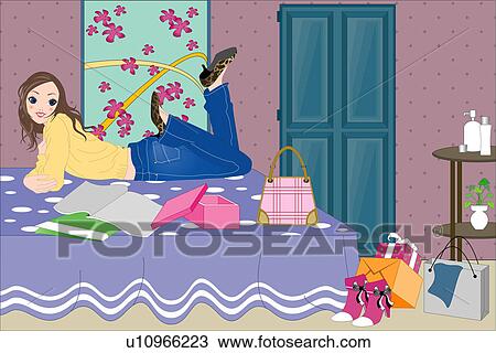 Drawing - Woman lying on the bed.. Fotosearch