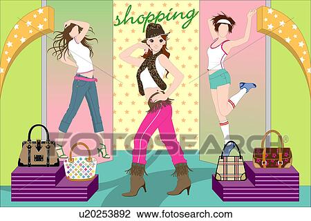 Woman posing for a promotional campaign. View Large Illustration Drawing - Woman posing for a promotional campaign.. Fotosearch