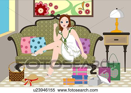 Stock Illustration - Woman sitting in a room.. Fotosearch