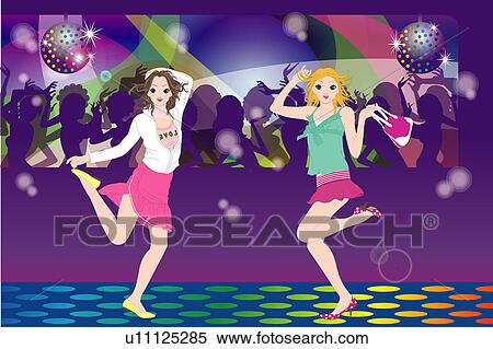 Stock Illustration - Women dancing in a discotheque.. Fotosearch