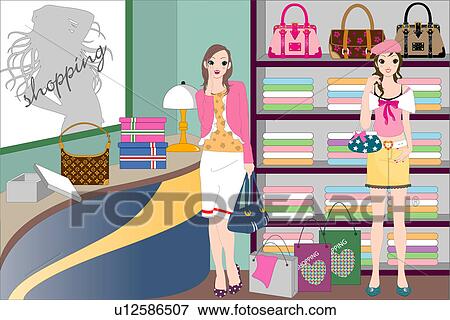 Stock Illustration - Women in a retail store.. Fotosearch