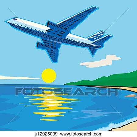 飛行機 上に飛ぶ 海 イラスト U Fotosearch