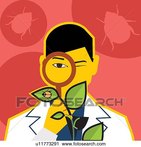 Clip Art - A scientist looking bug through magnifying glass . Fotosearch