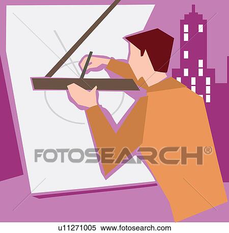 Architect making a blueprint View Large Illustration Stock Illustration - Architect making a blueprint. Fotosearch