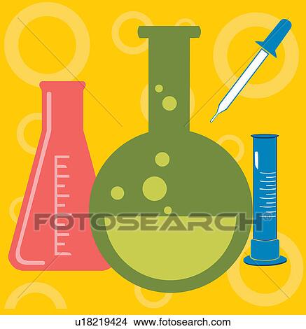 Stock Illustration - Closeup of beaker, jar and test tube. Fotosearch