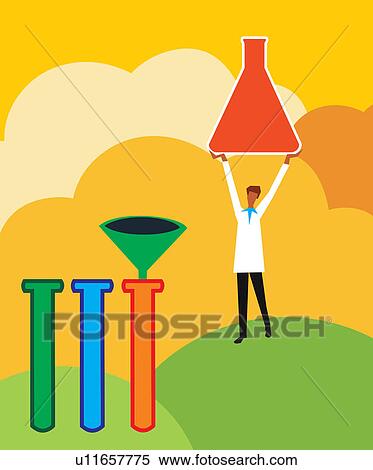 Front view of a scientist holding beaker View Large Illustration Stock Illustration - Front view of a scientist holding beaker. Fotosearch