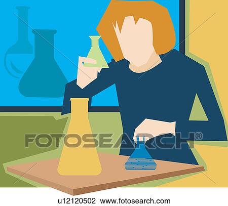Front view of girl in a science laboratory View Large Illustration Drawing - Front view of girl in a science laboratory. Fotosearch