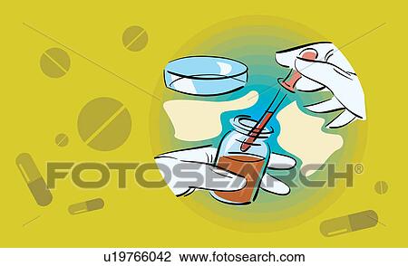 Drawing - Hands filling dropper from vial. Fotosearch