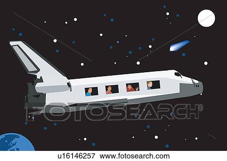 Stock Illustration - People traveling by space shuttle. Fotosearch