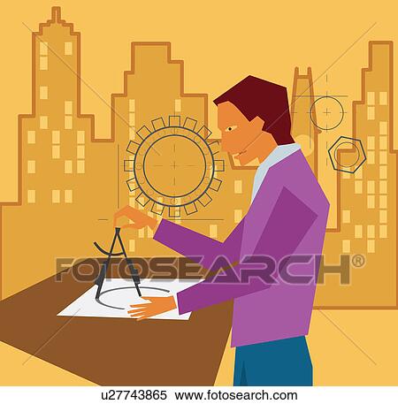 Side view of an architect mapping draft View Large Illustration Stock Illustration - Side view of an architect mapping draft. Fotosearch