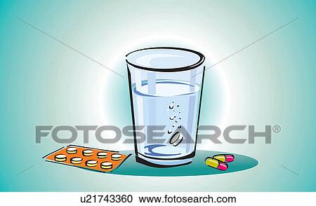 Clipart - Tablet dissolving in glass of liquid. Fotosearch