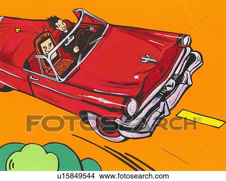 Stock Illustration - Woman with cell phone in car. Fotosearch