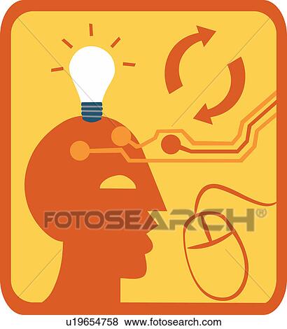 Close-up of lightbulb above head with computer mouse View Large Illustration Stock Illustration - Close-up of lightbulb above head with computer mouse. Fotosearch