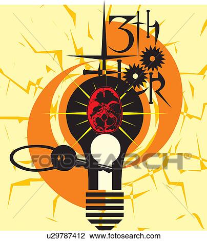Close-up of lightbulb with brain and key View Large Illustration Drawing - Close-up of lightbulb with brain and key. Fotosearch