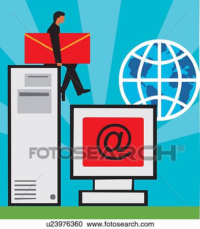 Computer, C. P. U. and globe with man holding envelop View Large Illustration Clipart - Computer, C. P. U. and globe with man holding envelop. Fotosearch