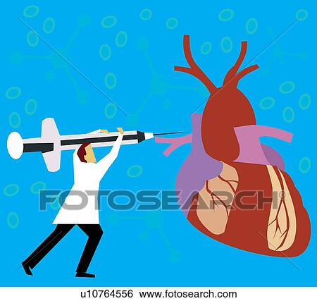 Stock Illustration - Doctor giving injection to heart. Fotosearch