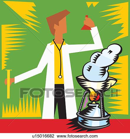 Front view of a doctor experimenting in lab View Large Illustration Drawing - Front view of a doctor experimenting in lab. Fotosearch