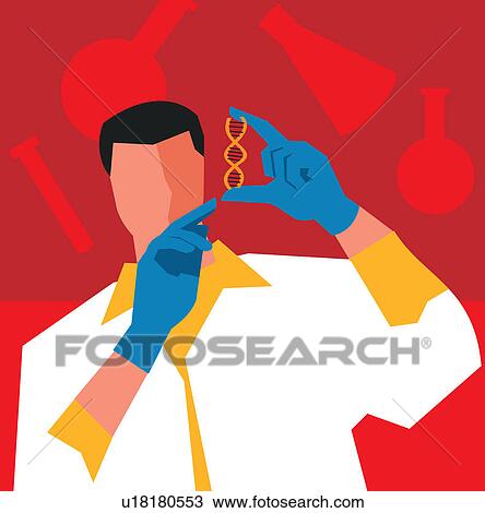Drawing - Front view of a scientist showing dna. Fotosearch
