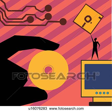 Human figure holding floppy disc View Large Illustration Drawing - Human figure holding floppy disc . Fotosearch