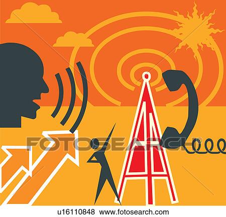 Stock Illustration - Receiver with human figure and tower. Fotosearch