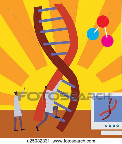 Clip Art - Side view of men climbing on DNA ladder. Fotosearch
