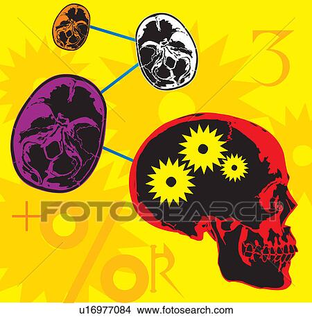 Stock Illustration - Skull with cogs and wheels in brian. Fotosearch