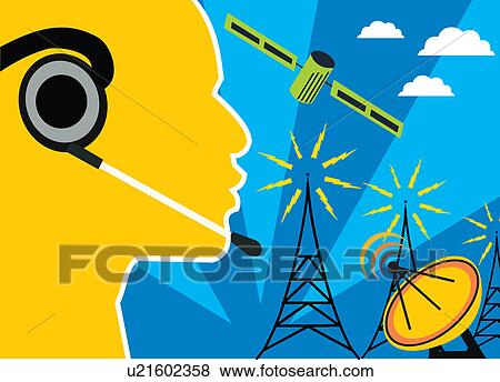 Telecom towers with satellites View Large Illustration Stock Illustration - Telecom towers with satellites. Fotosearch
