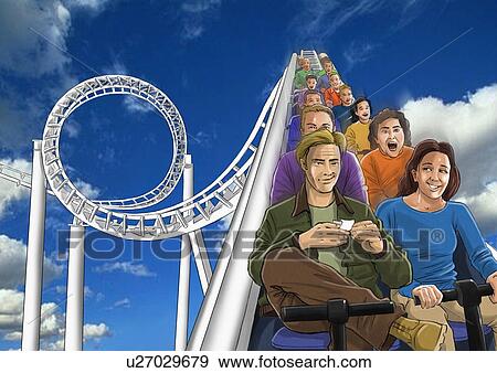 Couple on a rollercoaster ride looking happy and relaxed View Large Illustration Stock Illustration - Couple on a rollercoaster ride looking happy and relaxed. Fotosearch