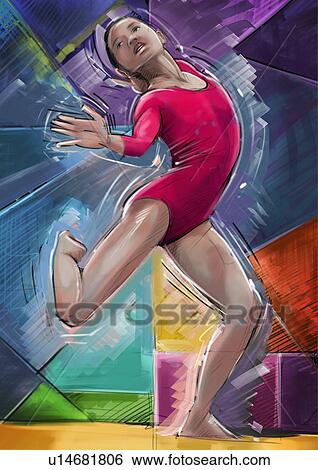 Female gymnast during a floor exercise View Large Illustration Stock Illustration - Female gymnast during a floor exercise. Fotosearch