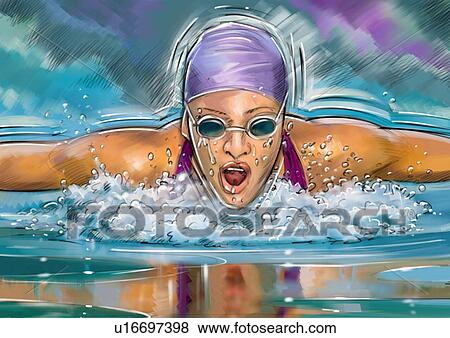 Stock Illustration - Female swimmer doing the butterfly. Fotosearch